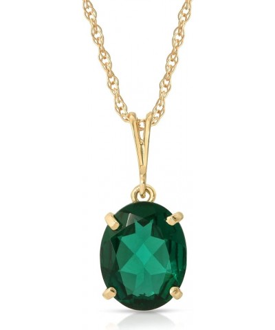 14K Solid Yellow Gold Necklace With Oval Shape 1.90 ctw High Polished Genuine Emerald - Grade AAA LAB GROWN GENUINE REAL EMER...