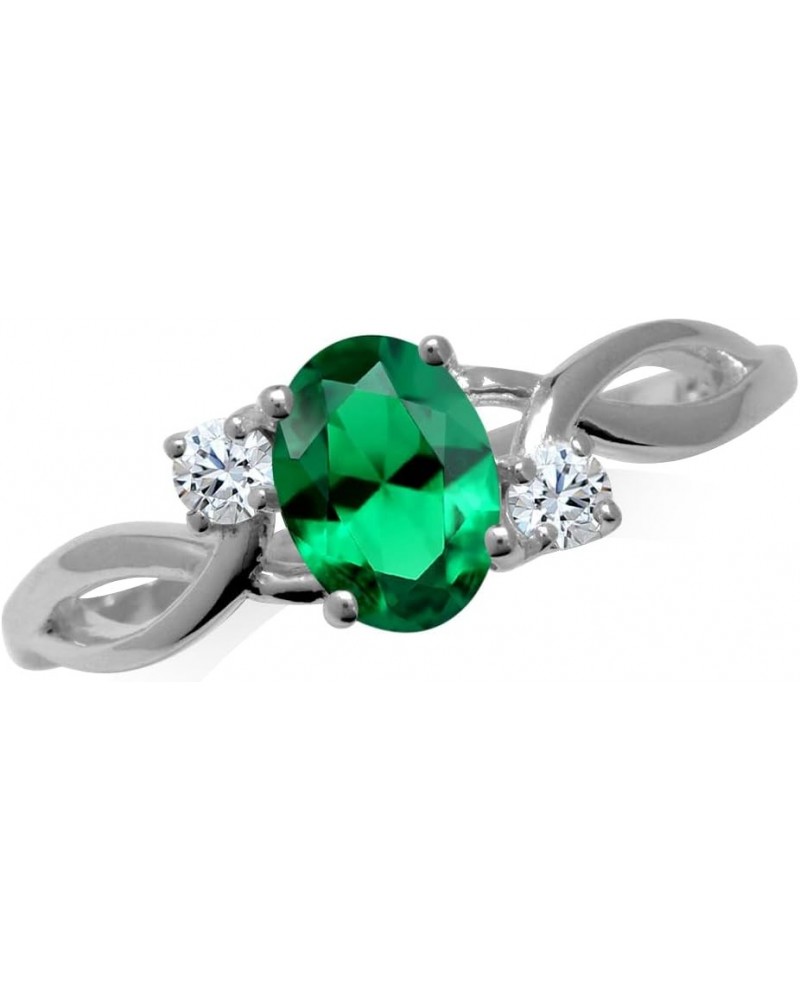 7x5mm Oval Shape White Gold Plated 925 Sterling Silver Engagement Ring Created Nano Green Emerald 9 $11.83 Rings