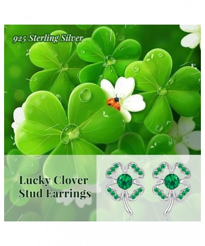 Four Leaf Clover Earrings Sterling Silver Shamrock Earring with Green Cubic Zirconia Irish Jewelry St.Patrick's Day Lucky Gif...