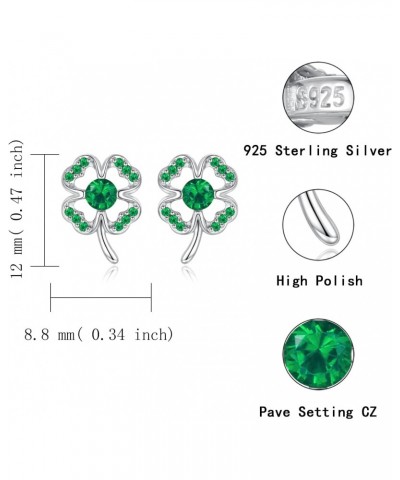 Four Leaf Clover Earrings Sterling Silver Shamrock Earring with Green Cubic Zirconia Irish Jewelry St.Patrick's Day Lucky Gif...