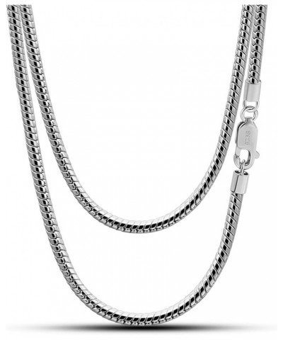 Classic Unisex 925 Sterling Silver Necklace 3-4MM Round Snake Chain Necklace for Men Women - Party Fine Jewelry - Original Si...