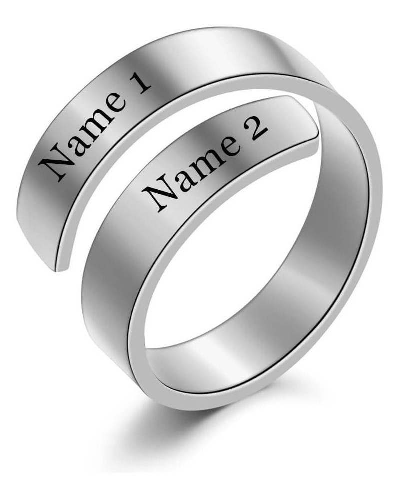 Personalized Women Men's Name Ring, Stainless Steel Custom Initials Nickname Couple Wrap Climber Cuff Ring, His and Her Commi...