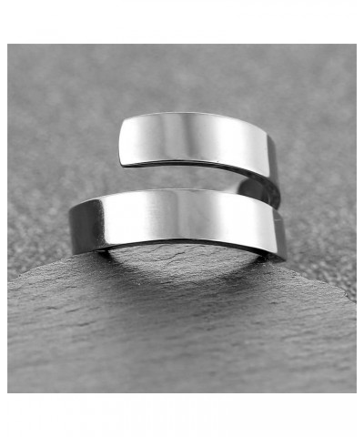 Personalized Women Men's Name Ring, Stainless Steel Custom Initials Nickname Couple Wrap Climber Cuff Ring, His and Her Commi...