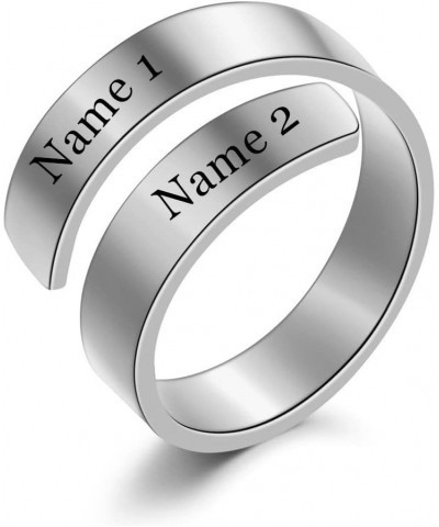 Personalized Women Men's Name Ring, Stainless Steel Custom Initials Nickname Couple Wrap Climber Cuff Ring, His and Her Commi...