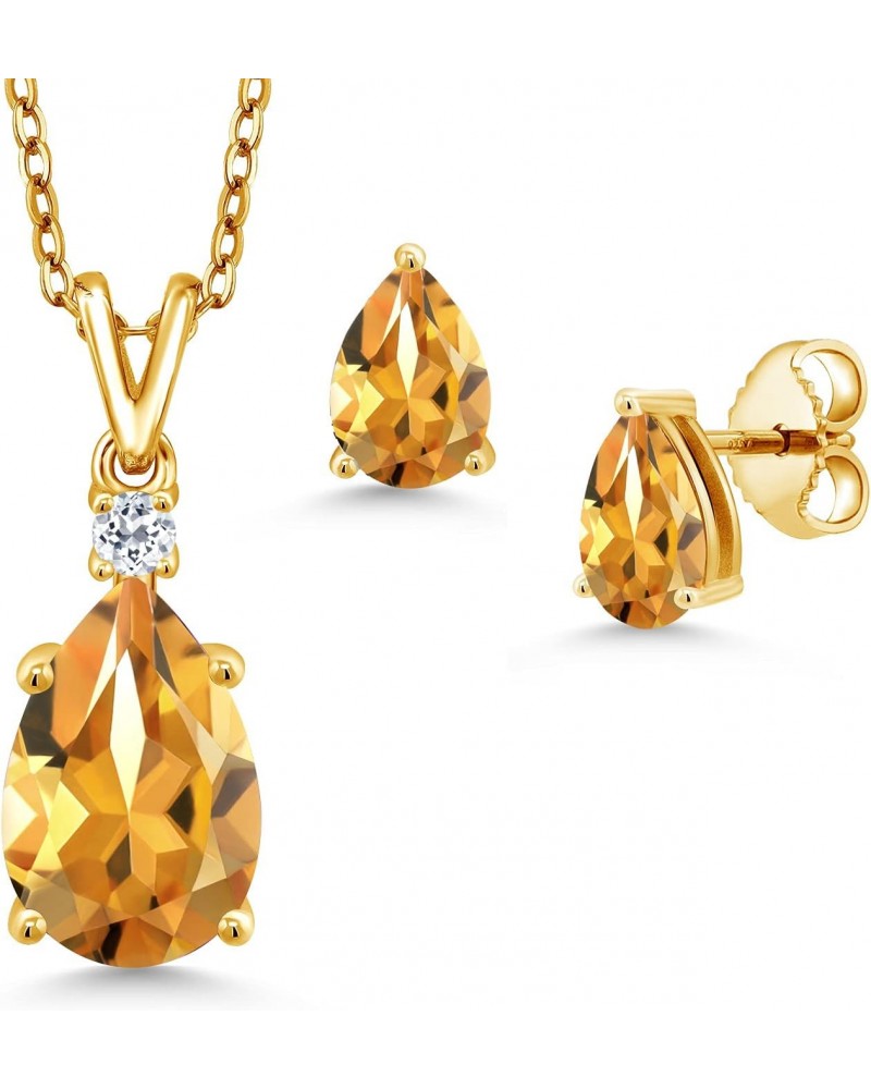 18K Yellow Gold Plated Silver Yellow Citrine and White Topaz Pendant and Earrings Jewelry Set For Women | 4.66 Cttw | Gemston...