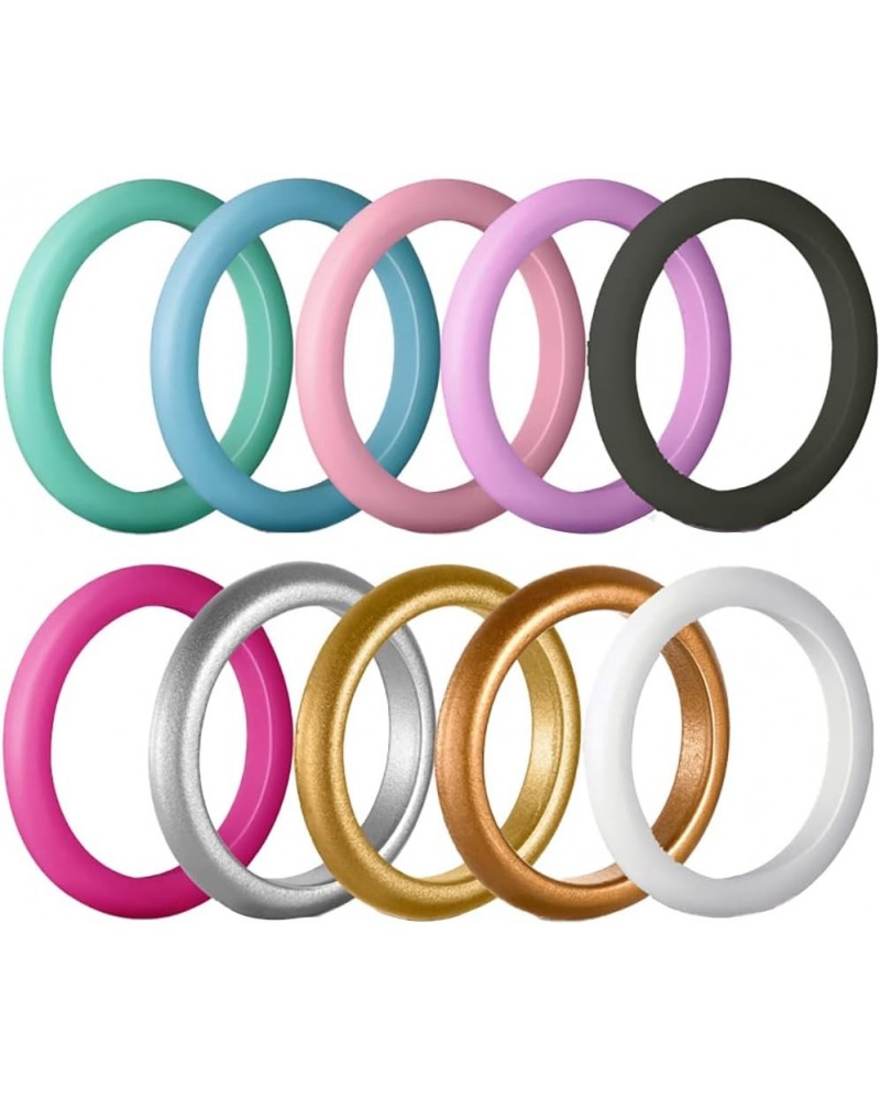 Womens 3mm Wide Dome Top Silicone Wedding Ring 10pcs Pack Pink Gold Stackable Rubber Bands - US Size 4-8 $5.39 Rings