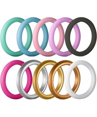 Womens 3mm Wide Dome Top Silicone Wedding Ring 10pcs Pack Pink Gold Stackable Rubber Bands - US Size 4-8 $5.39 Rings