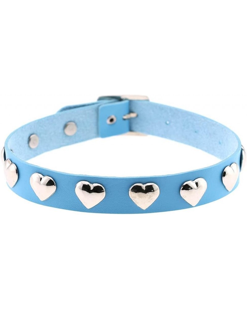 New Love Heart Adjustable Leather Choker Necklace Punk PU Goth Choker Soft Collar Chain for Women Girls Blue $6.83 Necklaces