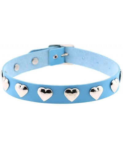 New Love Heart Adjustable Leather Choker Necklace Punk PU Goth Choker Soft Collar Chain for Women Girls Blue $6.83 Necklaces