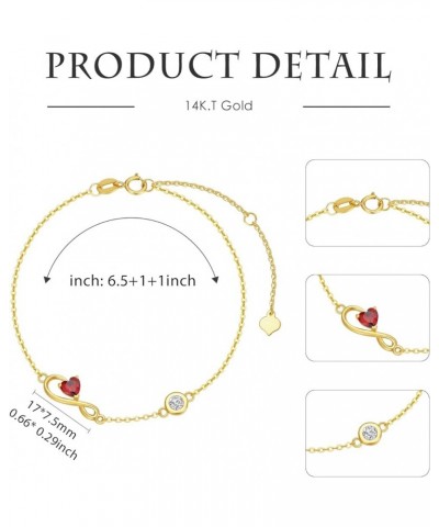 14K Real Gold Heart Infinity Bracelet for Women Girls,Yellow/White Gold Nature Diamond Infinity Beads Bracelets Valentine's D...