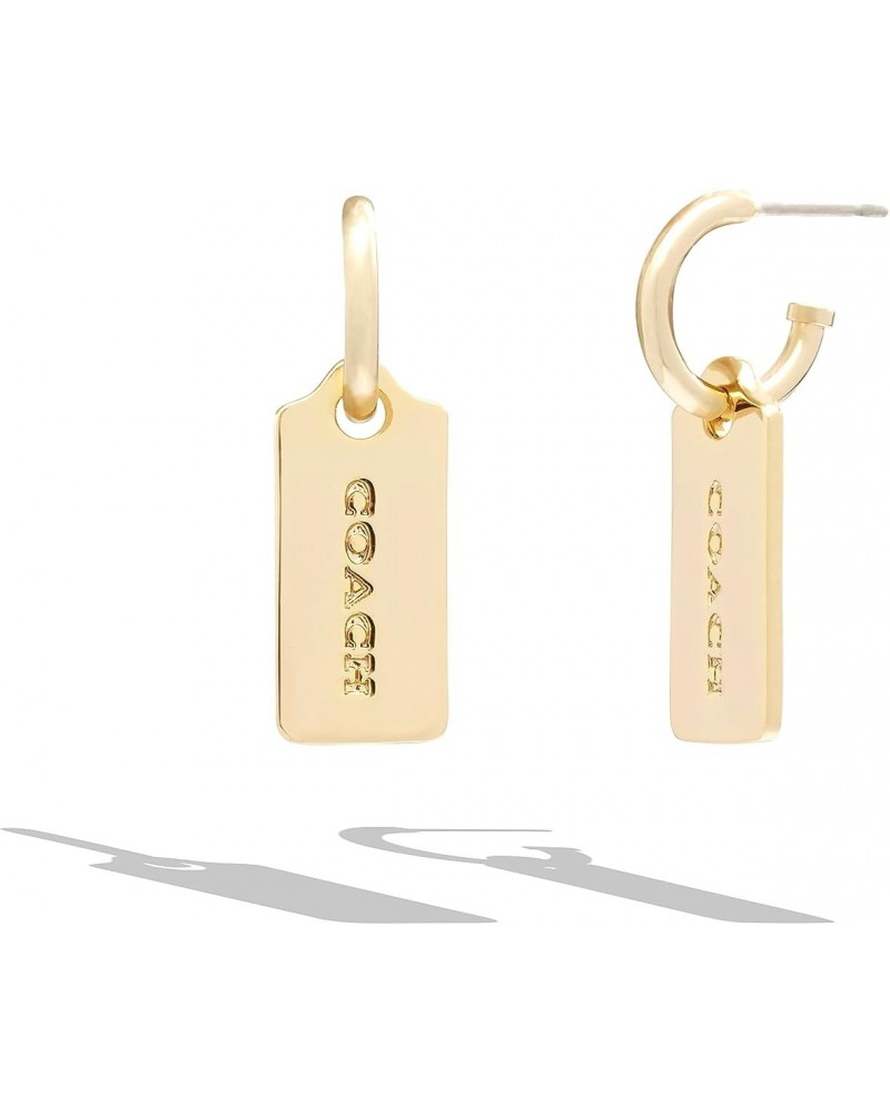 Coach Women's Iconic Signature Tag Huggie Earrings, GOLD $22.22 Earrings