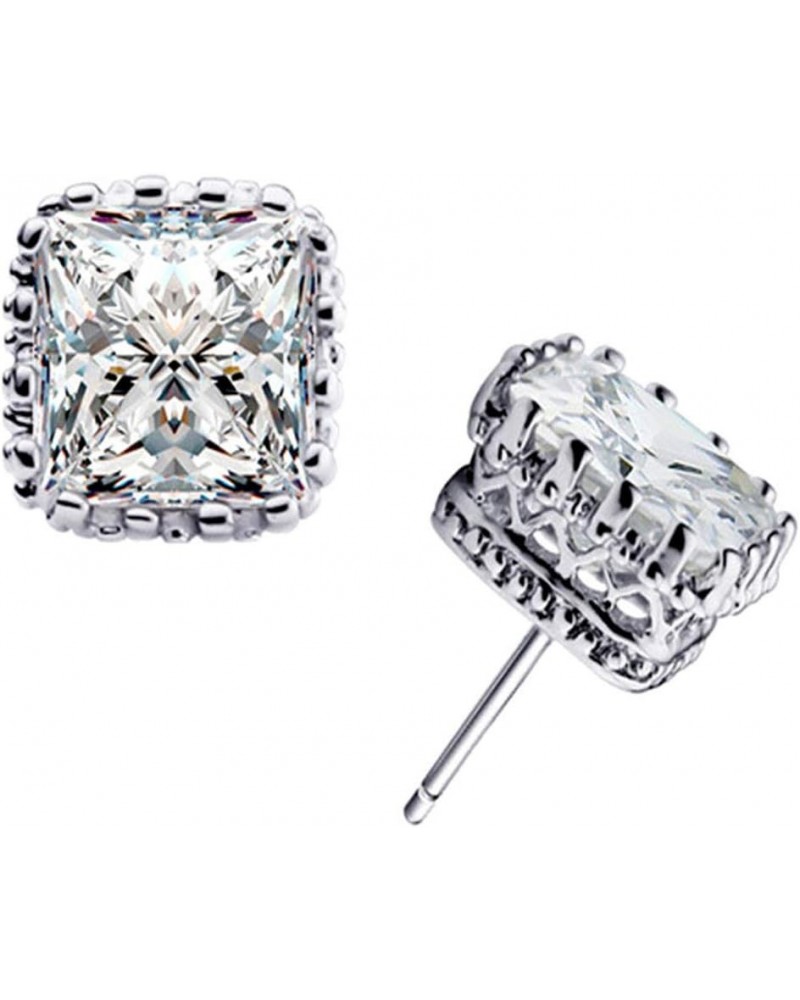 White Gold Plated Claw 6mm Square Gemstone CZ Ear Stud Earrings 1 $4.23 Earrings