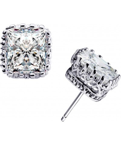 White Gold Plated Claw 6mm Square Gemstone CZ Ear Stud Earrings 1 $4.23 Earrings