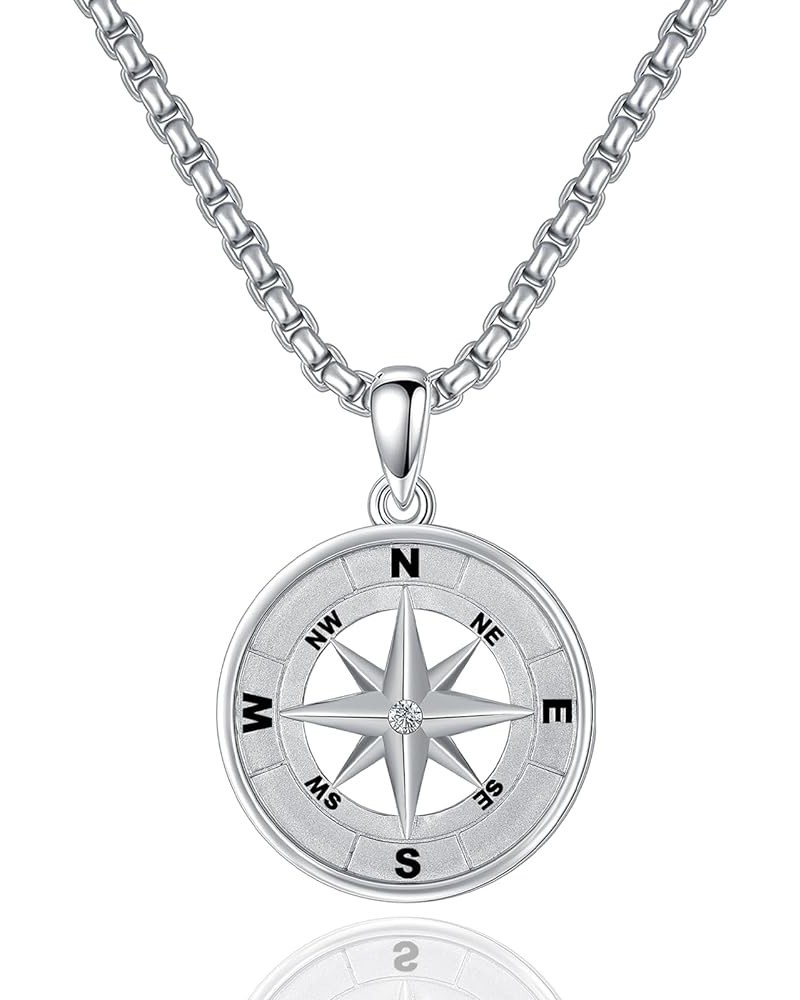 Sterling Silver Compass Necklace Jewelry Gifts for Men Women Style 03 $19.68 Necklaces