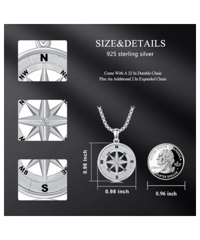 Sterling Silver Compass Necklace Jewelry Gifts for Men Women Style 03 $19.68 Necklaces