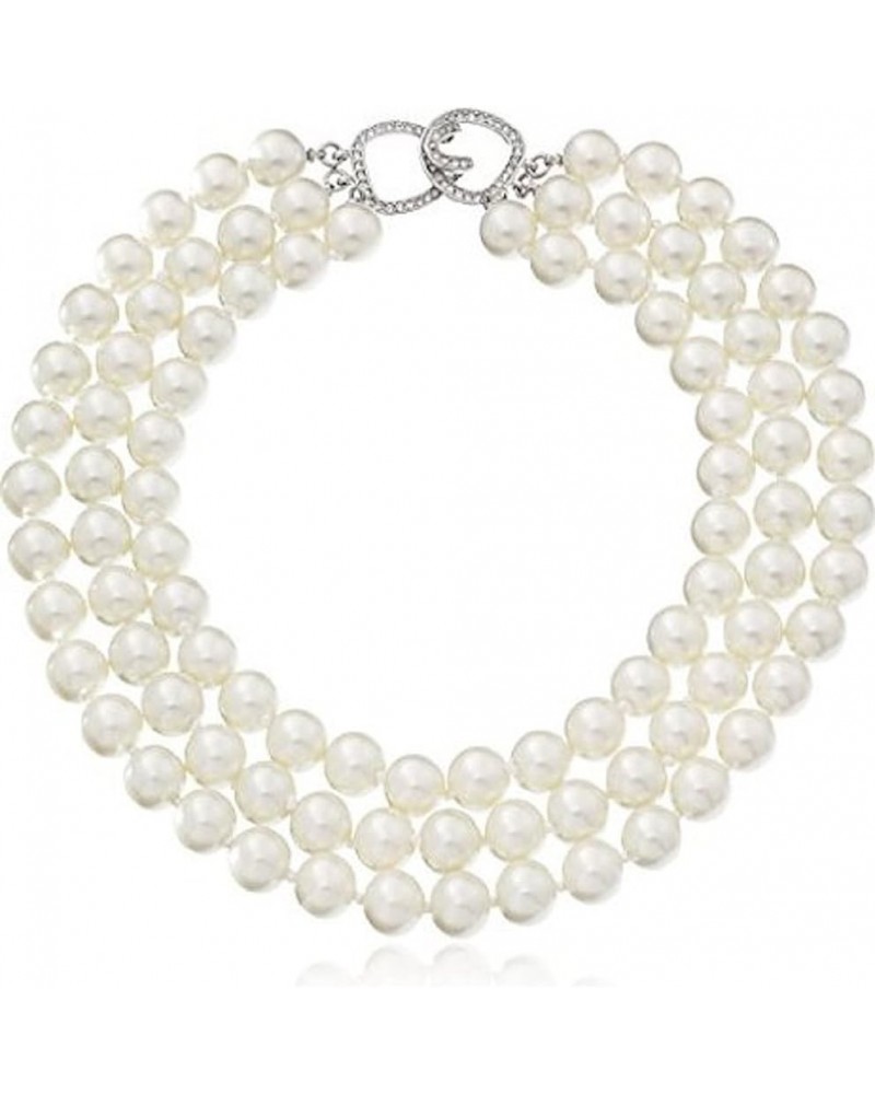 KENNETH JAY LANE, BARBARA BUSH" NECKLACE" 3 ROW 12mm PEARL NECKLACE. CHOOSE:16, 17, 18, 19, 20 GOLD OR SILVER CLASP SILVER PA...