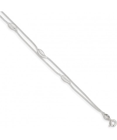 925 Sterling Silver 2-Strand Feather Anklet 9" for Women $22.03 Anklets