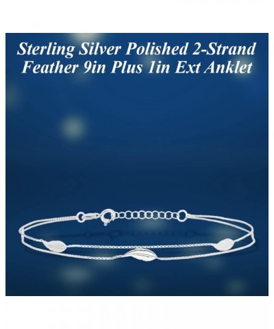 925 Sterling Silver 2-Strand Feather Anklet 9" for Women $22.03 Anklets