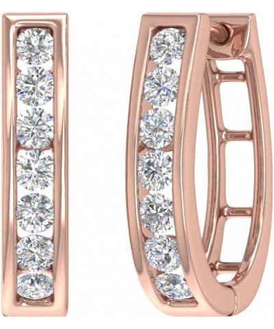 1 Carat Channel Set Diamond Women's Hoop Earrings in 10K Solid Gold Rose Gold $224.25 Earrings