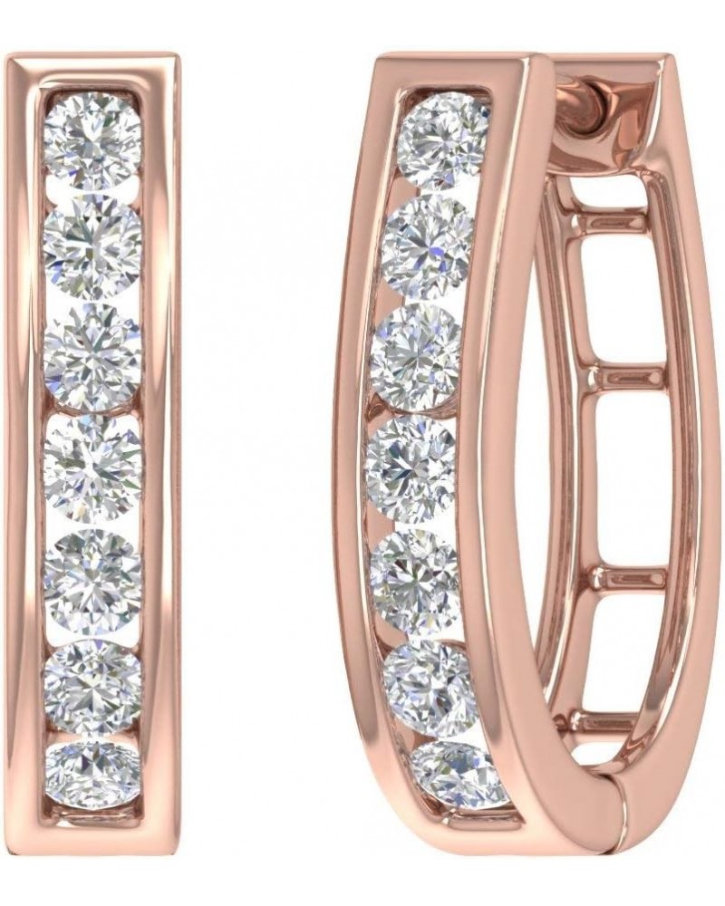 1 Carat Channel Set Diamond Women's Hoop Earrings in 10K Solid Gold Rose Gold $224.25 Earrings