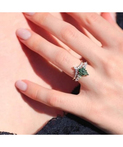 Moss Agate Gemstone Women's Irregular Zirconia and Diamonds 2-Piece Ring Set 925 Sterling Silver Ring for Women Kite Cut Wome...