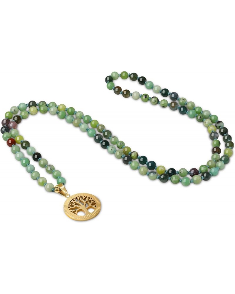 6mm Handmade Prayer 108 Mala Stone Beaded Necklace Austrilian Jasper & Indian Agate $15.17 Necklaces