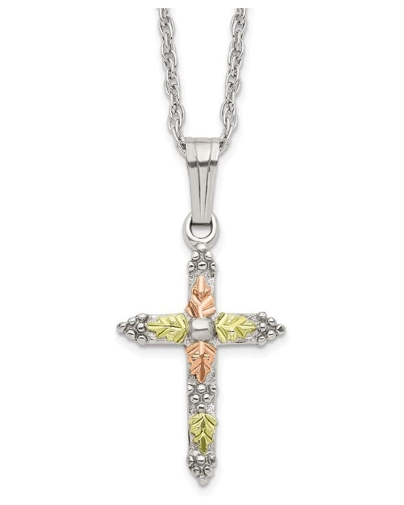 Passion Cross Pendant Necklace, Sterling Silver, 12k Green and Rose Gold Black Hills Gold Motif, 18 $39.85 Necklaces