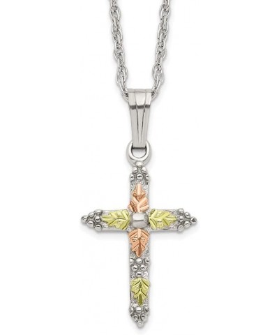 Passion Cross Pendant Necklace, Sterling Silver, 12k Green and Rose Gold Black Hills Gold Motif, 18 $39.85 Necklaces