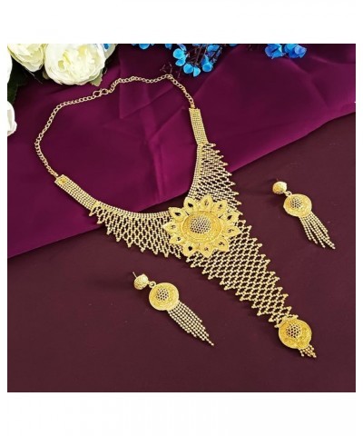 Gold Tone Indian Jewelry Sets for Women Dubai Style Necklace Set Indian Gold Tone Multilayer Ball Chain Necklace Earrings Ind...