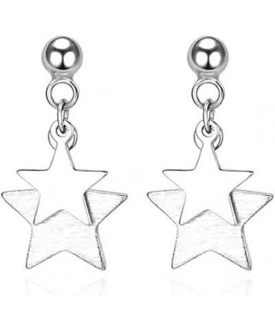 Solid 925 Sterling Silver Double Star Stud Earrings Drops for Women Girls Tiny Star Drop Earrings Studs A-Silver $9.00 Earrings