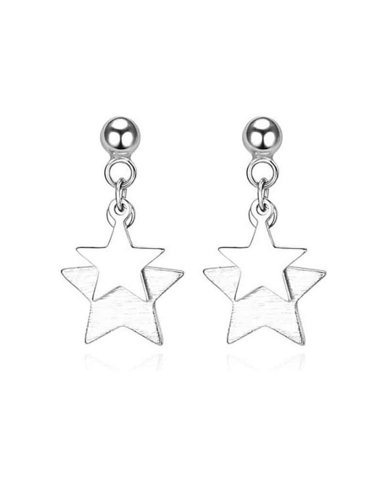 Solid 925 Sterling Silver Double Star Stud Earrings Drops for Women Girls Tiny Star Drop Earrings Studs A-Silver $9.00 Earrings