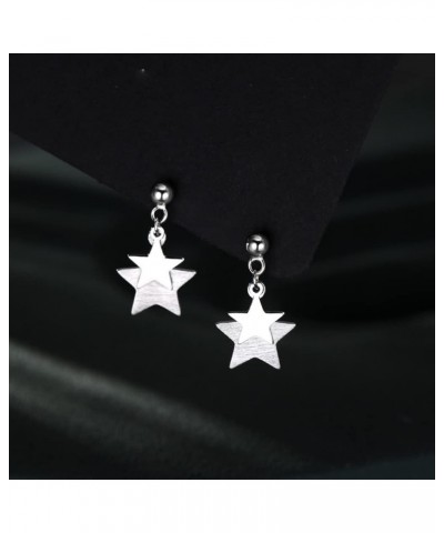 Solid 925 Sterling Silver Double Star Stud Earrings Drops for Women Girls Tiny Star Drop Earrings Studs A-Silver $9.00 Earrings