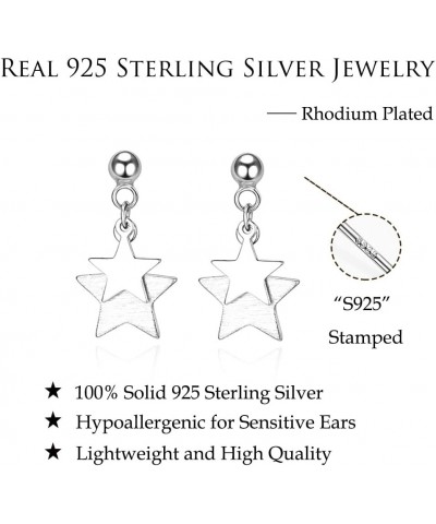 Solid 925 Sterling Silver Double Star Stud Earrings Drops for Women Girls Tiny Star Drop Earrings Studs A-Silver $9.00 Earrings