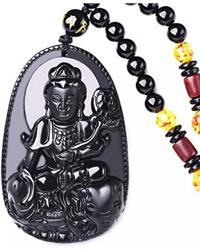 Buddha Pendant Necklace Bodhisattva Amulet Talisman Made of Obsidian Gemstone Samantabhadra Buddha $9.53 Necklaces