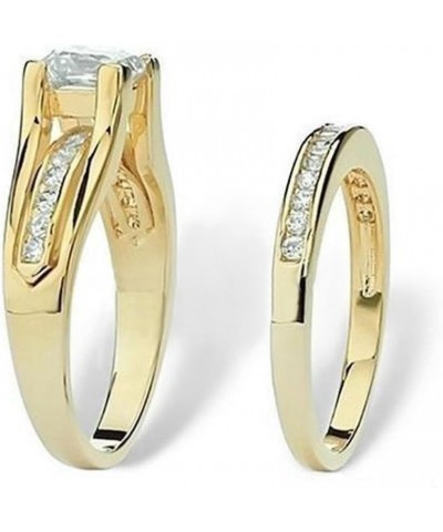 His and Her 14K Gold Plated Stainless Steel 3 Piece Wedding Engagement Ring and Men's Band Set Women's Size 11 Men's Size 09 ...