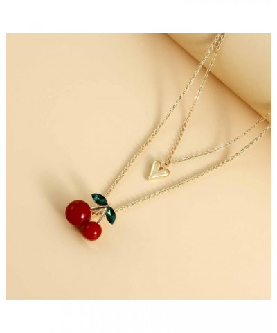 Cute Cherry Cubic Zirconia Necklace Faux Pearl Cherry Charms Necklace Lovely Fruits Cute Choker for Women Girls Party Best Gi...