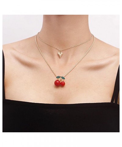 Cute Cherry Cubic Zirconia Necklace Faux Pearl Cherry Charms Necklace Lovely Fruits Cute Choker for Women Girls Party Best Gi...