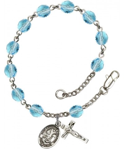 St. Catherine of Bologna Silver Plate Rosary Bracelet 6mm Fire Polished Beads - Every Birth Month Color March Light Blue $33....