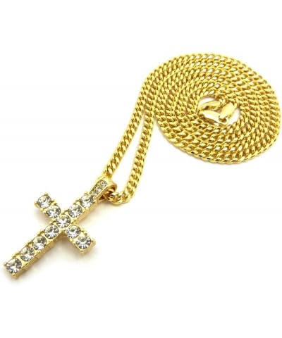 Micro Cross Pendant 20 inches to 24 inches Various Chain Necklace in Gold Tone Gold - 3mm 24" Cuban Chain $12.64 Necklaces