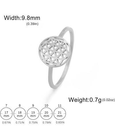 Cutout Flower of Life Mandala Ring Hollowed Out Finger Statement Rings 7-11 Size Casual Jewelry for Women Lady 11 style-2 sil...