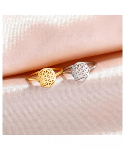 Cutout Flower of Life Mandala Ring Hollowed Out Finger Statement Rings 7-11 Size Casual Jewelry for Women Lady 11 style-2 sil...