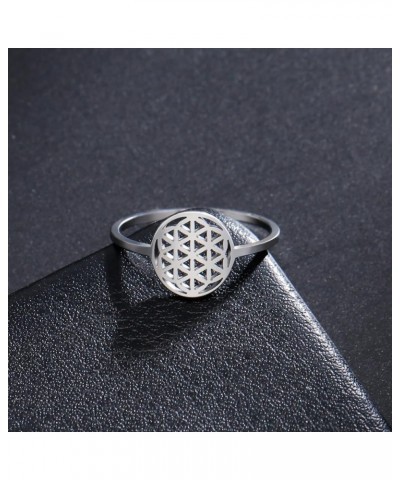 Cutout Flower of Life Mandala Ring Hollowed Out Finger Statement Rings 7-11 Size Casual Jewelry for Women Lady 11 style-2 sil...