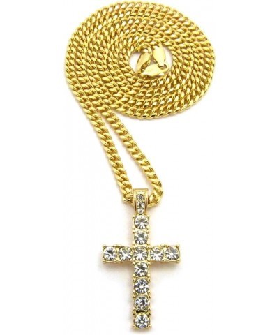 Micro Cross Pendant 20 inches to 24 inches Various Chain Necklace in Gold Tone Gold - 3mm 24" Cuban Chain $12.64 Necklaces