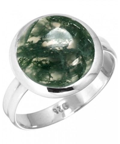 925 Sterling Silver Handmade Ring for Women 12 MM Round Gemstone Statement Jewelry for Gift (99047_R) Moss Agate $19.16 Rings