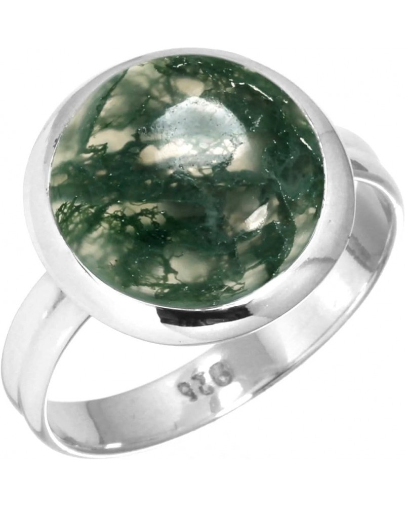 925 Sterling Silver Handmade Ring for Women 12 MM Round Gemstone Statement Jewelry for Gift (99047_R) Moss Agate $19.16 Rings