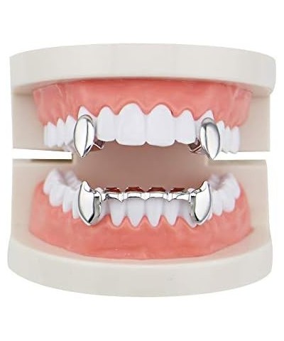 18k Gold Plated Grillz Vampire Dracula Teeth Grillz 2pc Single Fangs and 6 Bottom Grillz Set Silver $8.24 Body Jewelry