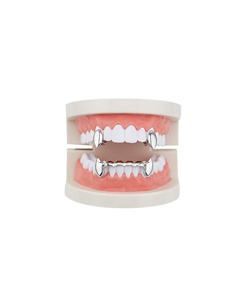 18k Gold Plated Grillz Vampire Dracula Teeth Grillz 2pc Single Fangs and 6 Bottom Grillz Set Silver $8.24 Body Jewelry