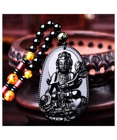 Buddha Pendant Necklace Bodhisattva Amulet Talisman Made of Obsidian Gemstone Samantabhadra Buddha $9.53 Necklaces