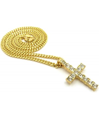 Micro Cross Pendant 20 inches to 24 inches Various Chain Necklace in Gold Tone Gold - 3mm 24" Cuban Chain $12.64 Necklaces