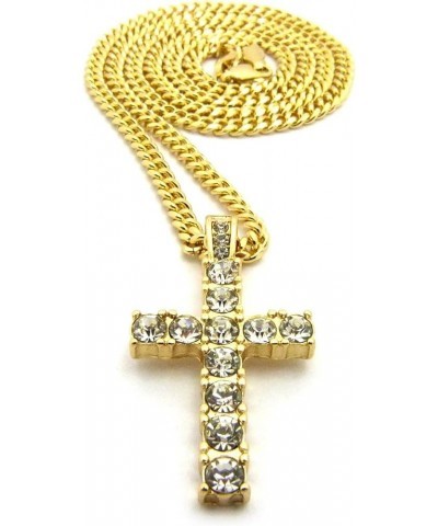 Micro Cross Pendant 20 inches to 24 inches Various Chain Necklace in Gold Tone Gold - 3mm 24" Cuban Chain $12.64 Necklaces